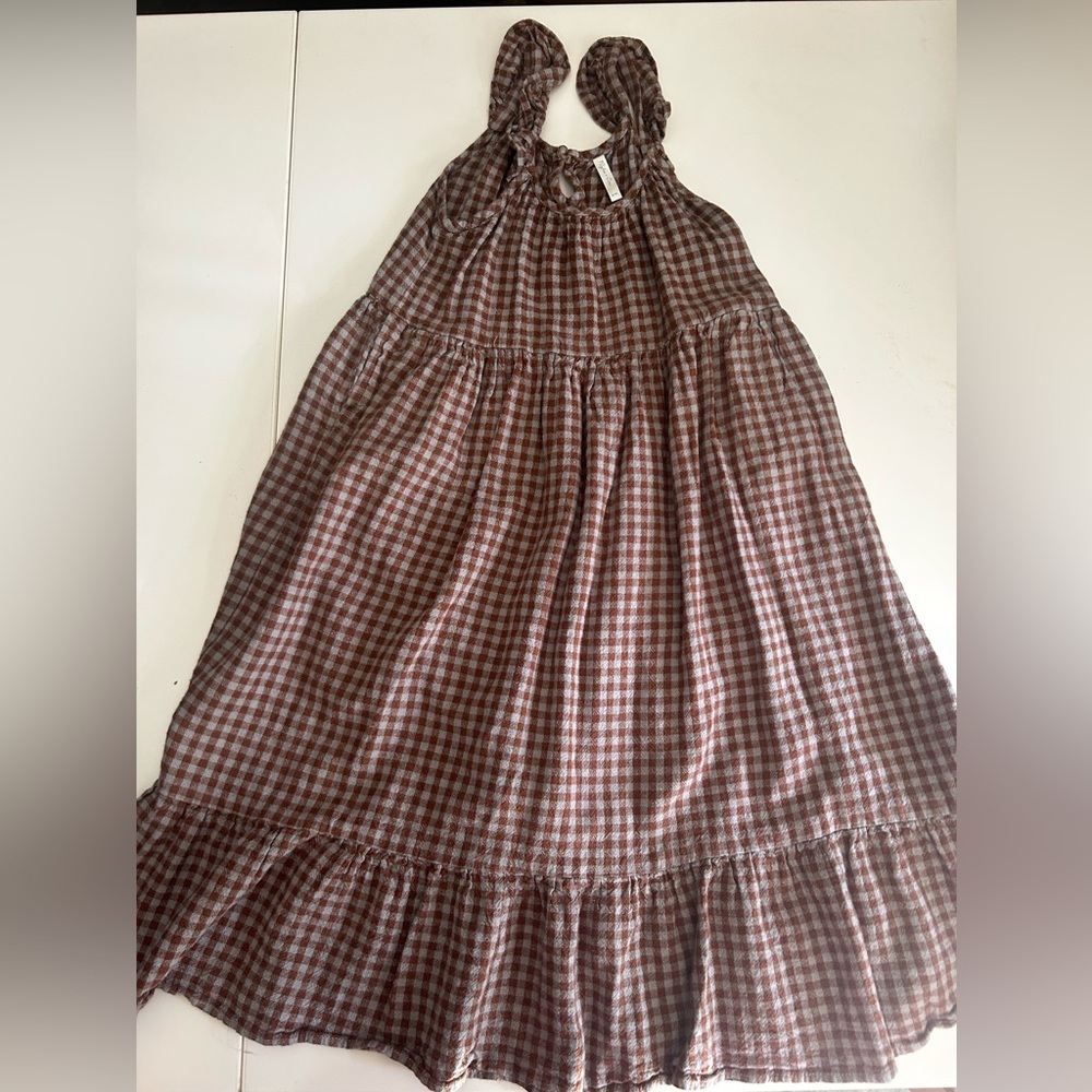 Rylee + Cru Brown and Grey Gingham Maxi Dress